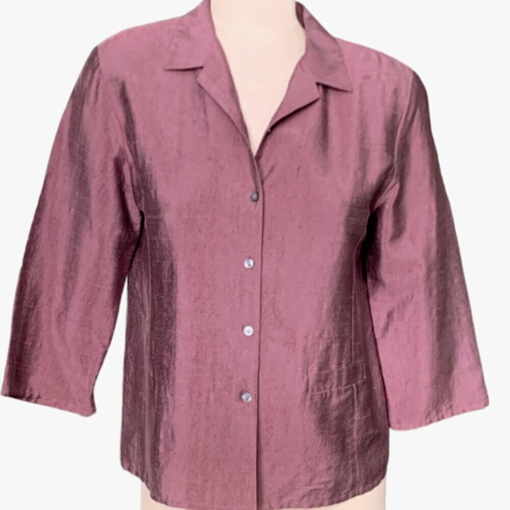 J. Jill Silk Button Front/Peplum Back‎ Jacket Top Sz 6P Mauve 98E